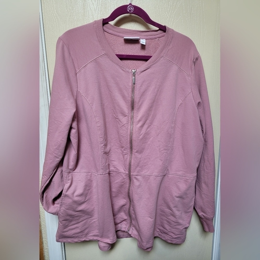 New Denim & Co Mauve Zip-Up Cardigan